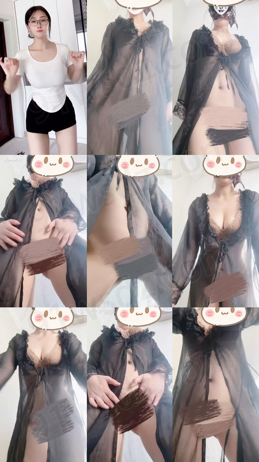 快手张如花貌美如花定制黑纱微透亮内热舞视频2V